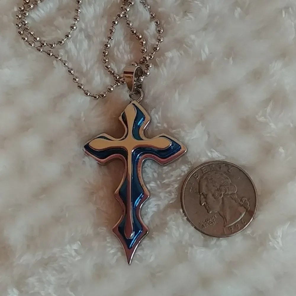 4 FOR $20 Cross Silver Blue Pendant Necklace